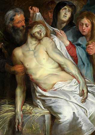 基督在稻草上，1618年`Christ on the Straw, 1618 by Peter Paul Rubens