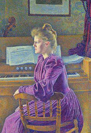 1891年，玛丽亚·塞特在口琴演奏会上`Maria Sethe at the Harmonium, 1891 by Theo Van Rysselberghe