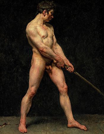 1810-1820年对裸体男人的研究`Study of a Nude Man, 1810-1820 by French School