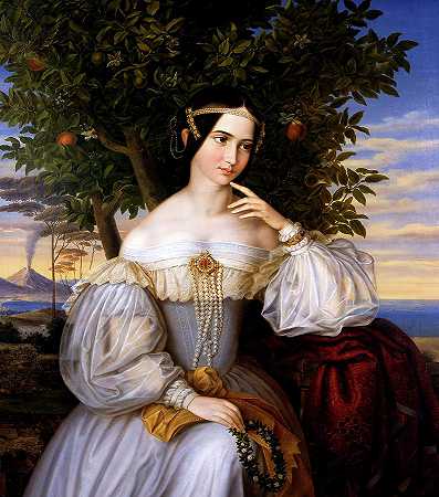 夏洛特·德·罗斯柴尔德的婚姻肖像`Marriage Portrait of Charlotte de Rothschild by Moritz Daniel Oppenheim