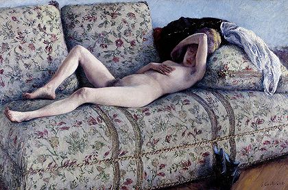 裸体躺在沙发上，1880年`Nude on a Couch, 1880 by Gustave Caillebotte