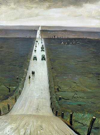 从阿拉斯到巴波姆的路`The Road from Arras to Bapaume by Christopher R W Nevinson