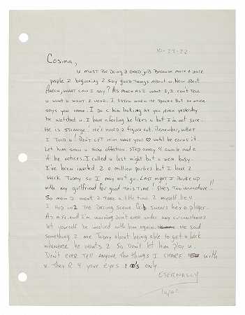 签名信（永远，图帕克），致科西玛[Knez]，1988年10月28日。 – 图帕克
