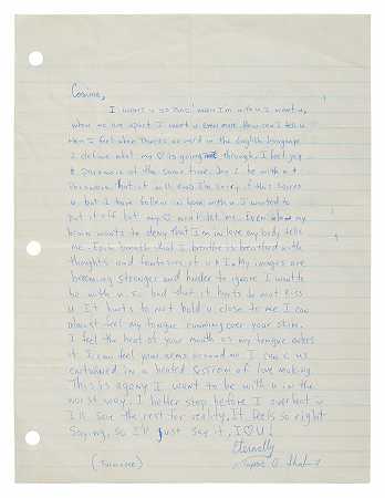 签名信（“永远，图帕克A.沙库尔”），科西玛[Knez]，[加利福尼亚州马林市，1989年冬末春初]。 – 图帕克