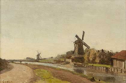 鹿特丹附近。风车，风车 – 柯洛