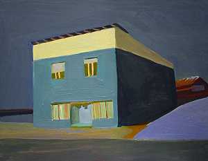 “正面倾斜的蓝色建筑”（2022年） by Margaret G. Still