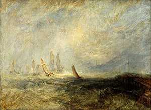 渔船将一艘残废的船只带入鲁伊斯代尔港（1844年） by J. M. W. Turner