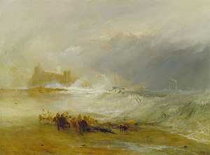沉船——诺森伯兰海岸，一艘蒸汽船协助离岸船只（1833-1834） by J. M. W. Turner