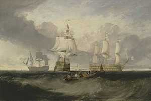从特拉法加回来的三个位置的胜利（约1806年） by J. M. W. Turner