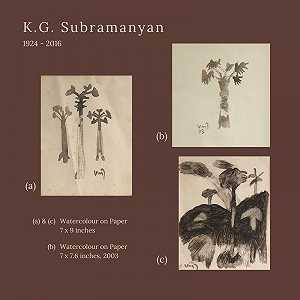 现代印度艺术家《库存》（1990-2015）创作的纸上水彩（一套三幅） by K. G. Subramanyan