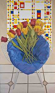 带有郁金香和皮特·蒙德里安（Piet Mondrian）的百老汇布吉·伍吉（Boogie Woogie，1942-43）的椅子肖像（2010） by Doretta M. Miller
