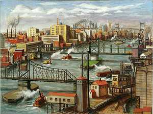 东河上的拖船（1937年） by Edmund Yaghjian