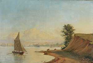海岸前帆船（1884） by Carl Erik Baagoe