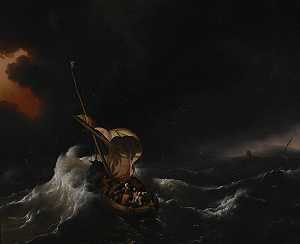 加利利海上风暴中的基督（1695） by Ludolf Backhuysen