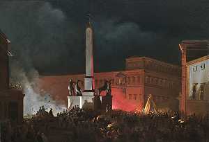 教皇庇护九世在基里纳广场的夜间祝福（1848年） by Ippolito Caffi