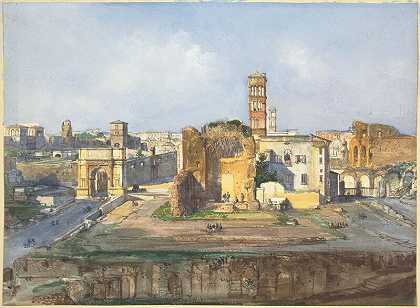 罗马广场附近的提多拱门、维纳斯神庙和罗马神庙 by Ippolito Caffi