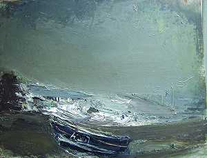 灰色海景，黑色小船，卡特琳 by Joan Eardley