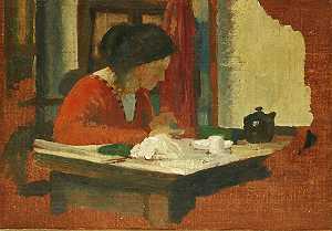 坐在桌子旁的女人 by Francis E. Jackson