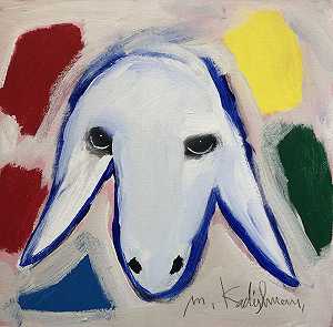 蓝白色小绵羊（约1990年） by Menashe Kadishman