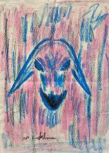 粉色和蓝色山羊（20世纪末） by Menashe Kadishman