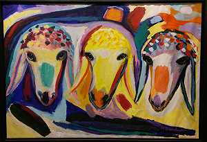三个羊头（约2000年） by Menashe Kadishman