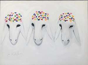 三只白色绵羊（约1990年） by Menashe Kadishman