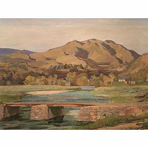 带人行桥的景观（20世纪早期） by Robert Macdonald Fraser