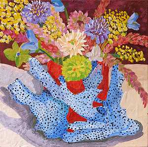 带夏季花朵的蓝珊瑚（2021年） by Anna Valdez