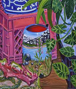 带粉色牛奶箱的景观花瓶（2022年） by Anna Valdez