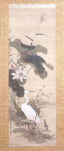 荷花和雪鹭（1843） by Yamamoto Baiitsu