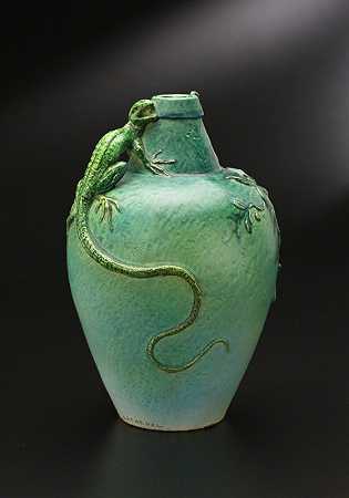蜥蜴花瓶（约1900年） by Edmond Lachenal
