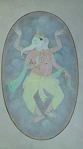 Ganesha，当代艺术家“库存”（2010-2019）的纸上水洗作品 by Mintu Naiya