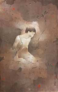 当代艺术家“库存”（2000-2015）的无标题、船上水洗、棕色、红色 by Mintu Naiya