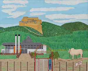 远处有一个封闭的糖厂和城堡 by Philomé Obin