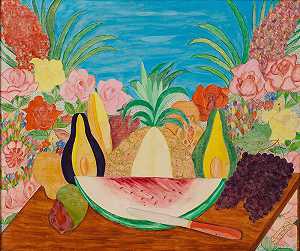 无标题（水果和花卉的静物画）（日期1959年） by Sénèque Obin