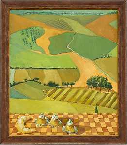 无标题拼凑景观，配法国糕点大型绘画（1990-1999） by Kathi Packer