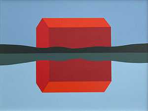 红色谷仓反光——大红、蓝色和青色的抽象亚克力景观（1998年） by Charles Pachter