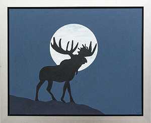 月亮驼鹿-波普艺术，加拿大，标志性，当代，画布上的丙烯酸（2020） by Charles Pachter