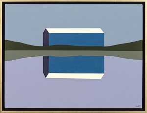 蓝色谷仓反光-海军蓝、紫色、风景画、抽象画、帆布压克力（2020年） by Charles Pachter