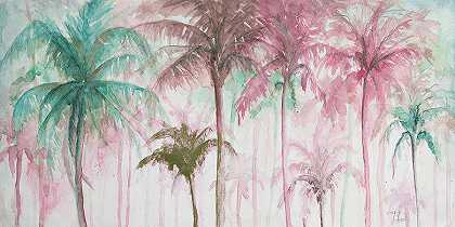粉色水彩棕榈` – 7200×3600px