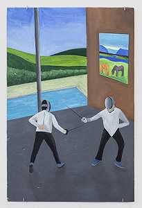 路易莎·马蒂·阿斯多·蒂尔绘画的两名男子击剑（2020年） by Evie O;Connor