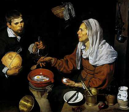 一位老妇人正在煮鸡蛋 – 17514×15150px