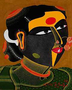 Telengana Woman，当代印度艺术家“库存”在画布上的丙烯酸（2017年） by Thota Vaikuntam