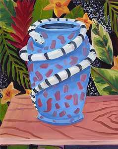 斑点蓝船上的条纹蛇（2019年） by Anna Valdez