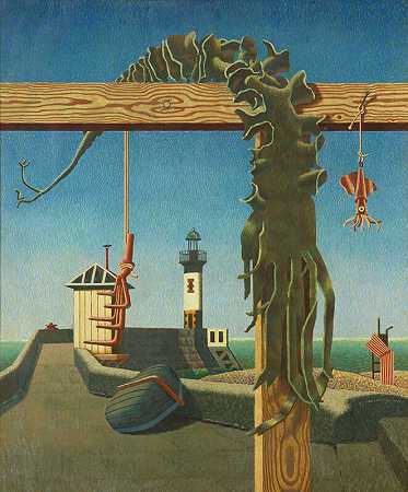 静谧的前景/海藻与灯塔（1942） by Edward Wadsworth