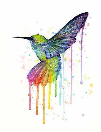 水彩彩虹蜂鸟 – 11640×15240px
