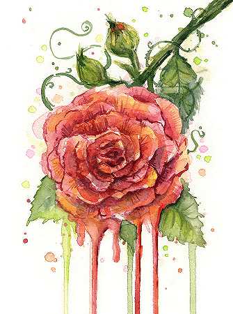 红玫瑰水彩画 – 6478×8703px
