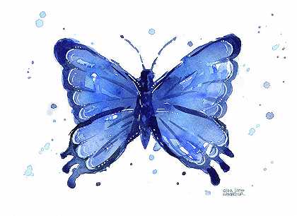 蝴蝶水彩蓝 – 9663×7044px