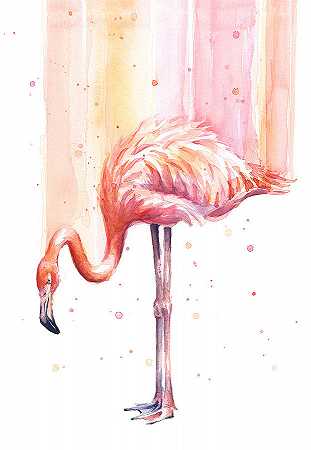 粉色火烈鸟水彩雨 – 10800×15600px