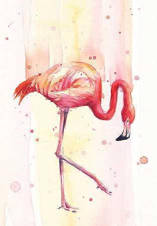 粉色火烈鸟水彩雨 – 10440×15054px